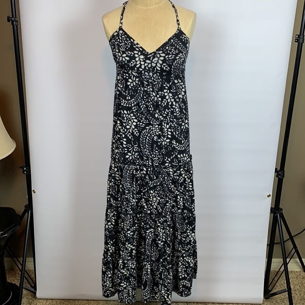 Express navy and cream print halter dress, XS